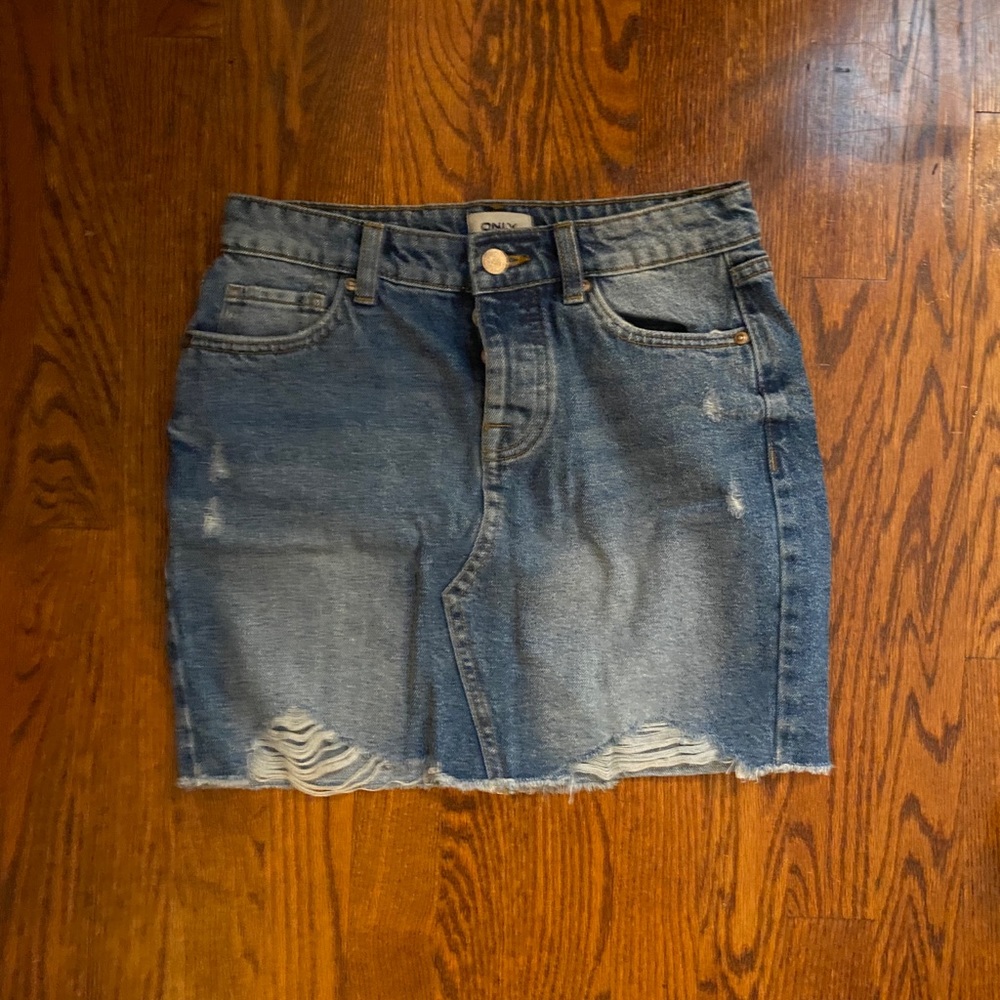 ONLY Blue High Rise Washed Mini Denim Skirt